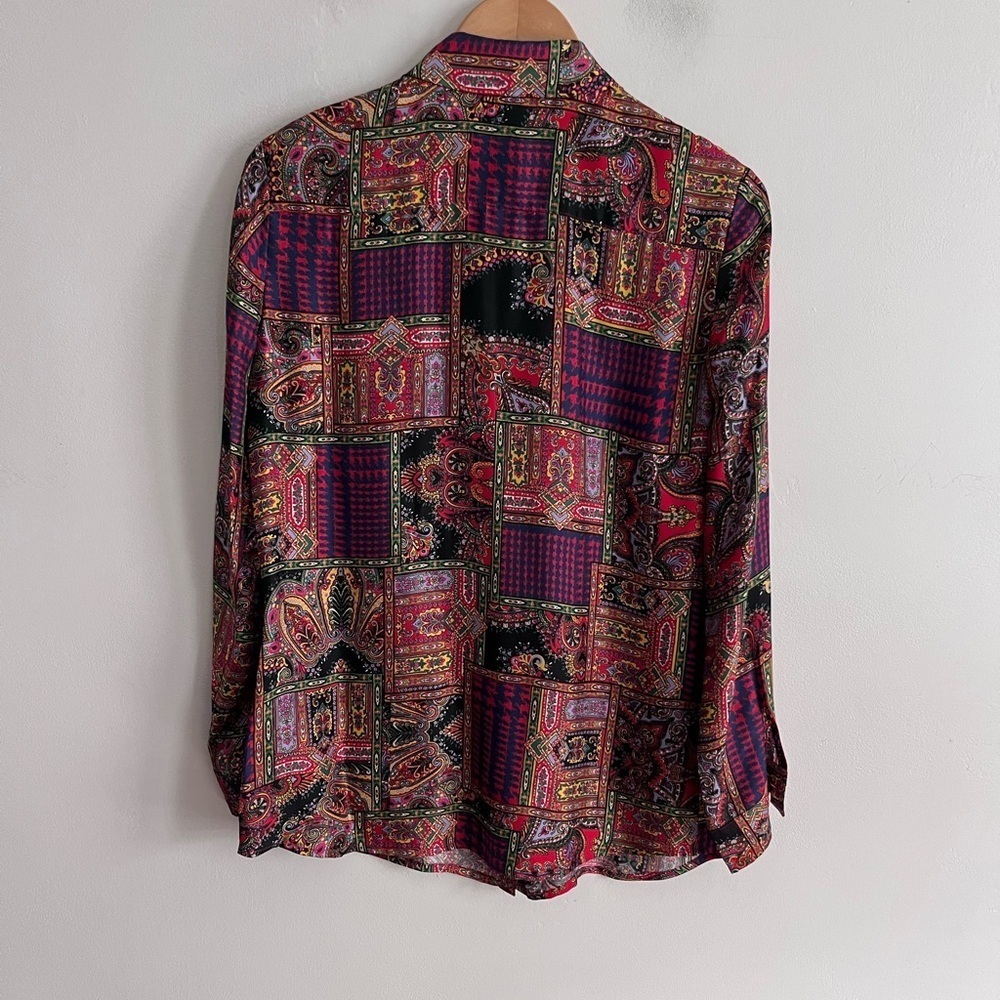 J.McLaughlin Patchwork Silk Blend Printed Button … - image 6